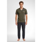 Mecit Pijama Mecit 4005 Haki %100 Pamuk Kısa Kollu Erkek Pijama Takımı