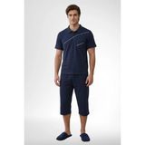 Mecit Pijama Mecit 4007 Lacivert %100 Pamuk Büyük Beden Kapri Erkek Pijama Takımı - 2XL