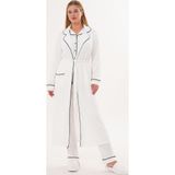 Mecit Pijama Mecit 6333 Ekru Kadın Sabahlıklı Boydan Düğmeli Pijama Takımı