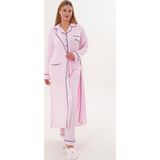 Mecit Pijama Mecit 6333 Pembe Kadın Sabahlıklı Boydan Düğmeli Pijama Takımı