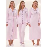 Mecit Pijama Mecit 6335 Pembe Kadın Sabahlık Gecelik Pijama Seti