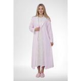 Mecit Pijama Mecit 6383 Pembe Kadın Uzun Sabahlıklı Kısa Kollu Gecelik Takımı
