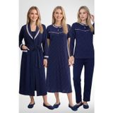 Mecit Pijama Mecit 6393 Lacivert Pamuklu Kadın Sabahlık Pijama Gecelik Seti
