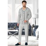 Mecit Pijama Önden Düğmeli Büyük Beden Erkek Pijama Takımı %100 Pamuk Sonbahar- Kış Sezonu