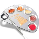 Mecno Beauty Paslanmaz Çelik Makyaj Karıştırma/Fondöten Karıştırma Paleti ve Spatula - D Şekil - Metalik Gri MB-PLT-001