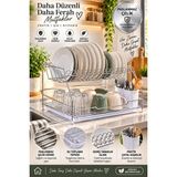 Mecra Life Gold Iki Katlı Tabaklık 46X34 cm Paslanmaz Çelik Bulaşıklık – Tezgah Üstü Tabak Bardak Kurutmalık, Kaşıklıklı