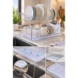 Mecra Life Salsa İki Katlı Tabaklık 46x34 cm Paslanmaz Çelik Bulaşıklık – Su Tepsili Çatal Kaşıklıklı Tezgah Üstü Bulaşık Kurutmalık