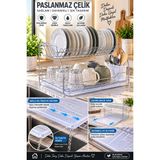 Mecra Life Salsa Iki Katlı Tabaklık 46X34 cm Paslanmaz Çelik Bulaşıklık – Su Tepsili Çatal Kaşıklıklı Tezgah Üstü Bulaşık
