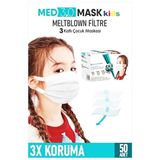 Med 3.0 Kids 3 Katlı Beyaz Çocuk Cerrahi Maske Telli 50'li