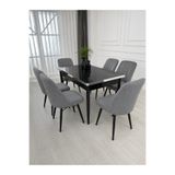 MEDA CONCEPT 6 Kişilik Açılabilir Yemek Masası Takımı 6 Sandalyeli Siyah Mermer Desenli MDF Yemek Masası Takımı