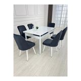 MEDA CONCEPT 6 Kişilik Açılabilir Yemek Masası Takımı Düz Beyaz Gümüş Pvc MDF Yemek Masası