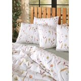 Medaillon Home Eflora Tek Kişilik Lastikli Çarşaflı Nevresim Takımı - Beyaz - Su Yeşili - 160 x 220 cm