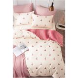 Medaillon Home Kiraz Desenli Çift Kişilik Nevresim Takımı | Pamuklu | 200x220 cm Nevresim, 2 Adet 50x70 cm Yastık Kılıfı ve Lastikli Çarşaf | Şık ve Zarif