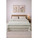 Medaillon Home Yeşil 4 Katlı Müslin %100 Pamuklu Çift Taraflı Yatak Örtüsü - Pike 220X240 - Krem - Yeşil - 220 x 240 cm