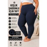 Medament Lacivert Büyük Beden Şardonlu İçlik Tayt | Sıcak ve Konforlu | 2XL-8XL