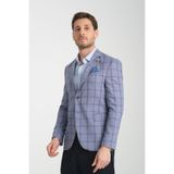 Medardo Erkek Saks Ekoseli Slim Fit Dar Kesim Mono Yaka Spor Blazer Ceket Lacivert 54