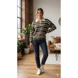 meday Clothing KADIN ÇİZGİLİ POLO YAKA TRİKO SWEATSHIRT - YEŞİL