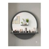 meDDex Yuvarlak Raflı Ayna 45cm Antrasit Dresuar Hol Koridor Salon Banyo Wc Ofis Çocuk Yatak Odası