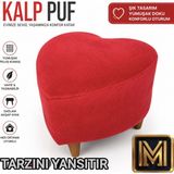 Medet Home Kalp Puf 1 Peluş Kumaşlı Dekoratif Modern Oturma Pufu Yumuşak Dokulu Tabure Konforlu Şık ve Rahat Tasarım Gürgen Ayaklı - 40 x 40 - Kırmızı