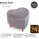 Medet Home Kalp Puf 2 Gri Yumuşak Peluş Kumaşlı Dokulu Modern Dekoratif Oturma Pufu Şık Tabure Ahşap Gürgen Ayaklı Salon ve Oturma Odası 40X40X40 cm