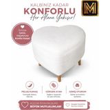 Medet Home Kalp Puf 3 Beyaz Yumuşak Peluş Kumaşlı Dokulu Modern Dekoratif Oturma Pufu Şık Tabure Ahşap Gürgen Ayaklı Salon ve Oturma Odası 40X40X40 cm