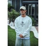 Medi Giyim Erkek 3 Iplik Pamuklu Bisiklet Yaka Ön ve Arka Baskılı Sweatshirt - Beyaz - XL