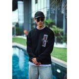 Medi Giyim Erkek 3 Iplik Pamuklu Bisiklet Yaka Ön ve Arka Baskılı Sweatshirt - Siyah - XL