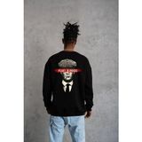 Medi Giyim Erkek 3 Iplik Pamuklu Bisiklet Yaka Oversize Baskılı Sweatshirt - Siyah - XL