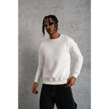 Medi Giyim Erkek 3 Iplik Pamuklu Düz Bisiklet Yaka Sweatshirt - Beyaz - XL