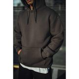 Medi Giyim Erkek 3 Iplik Pamuklu Kapüşonlu Basic Sweatshirt Hoodie - Füme