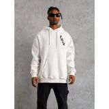 Medi Giyim Erkek 3 Iplik Pamuklu Kapüşonlu Baskılı Cepli Oversize Sweatshirt Hoodie - Beyaz - 2XL