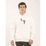 Medi Giyim Erkek 3 Iplik Pamuklu Kapüşonlu Baskılı Cepli Oversize Sweatshirt Hoodie - Beyaz - XL