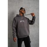 Medi Giyim Erkek 3 Iplik Pamuklu Kapüşonlu Baskılı Cepli Oversize Sweatshirt Hoodie - Gri - XL