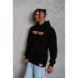 Medi Giyim Erkek 3 Iplik Pamuklu Kapüşonlu Baskılı Cepli Oversize Sweatshirt Hoodie - Siyah - XL