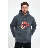 Medi Giyim Erkek 3 Iplik Pamuklu Kapüşonlu Cepli Boks Eldiven Baskılı Hoodie Sweatshirt - Füme - Gri