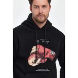 Medi Giyim Erkek 3 Iplik Pamuklu Kapüşonlu Cepli Boxy Eldiven Baskılı Hoodie Sweatshirt - Siyah - XL