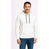 Medi Giyim Erkek 3 Iplik Pamuklu Kapüşonlu Kanguru Cepli Sweatshirt Hoodie - Beyaz