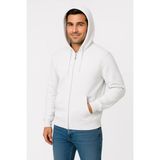 Medi Giyim Erkek 3 Iplik Pamuklu Kapüşonlu Tam Fermuarlı Cepli Hoodie Sweatshirt - Beyaz - 2XL
