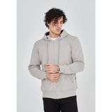 Medi Giyim Erkek 3 Iplik Pamuklu Kapüşonlu Tam Fermuarlı Cepli Hoodie Sweatshirt - Boyalı Gri - XL