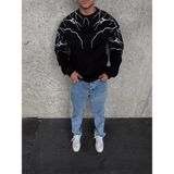 Medi Giyim Erkek 3 Iplik Pamuklu Yıldırım Baskılı Bisiklet Yaka Sweatshirt - Siyah - 2XL