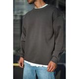 Medi Giyim Erkek Bisiklet Yaka 3 Iplik Pamuklu Basic Sweatshirt - Antrasit