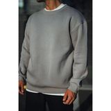Medi Giyim Erkek Bisiklet Yaka 3 Iplik Pamuklu Basic Sweatshirt - Boyalı Gri - 2XL