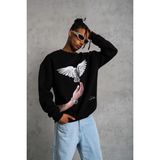 Medi Giyim Erkek Güvercin Baskılı 3 Iplik Bisiklet Yaka Ipamuklu Sweatshirt - Siyah