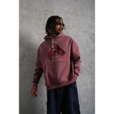 Medi Giyim Erkek Kapüşonlu Cepli Box Eldiven Baskılı 3 Iplik Sweatshirt Hoodie - Gül Kurusu - XL