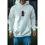 Medi Giyim Erkek Kapüşonlu Kanguru Cepli Sweatshirt 3 Iplik Pamuklu Baskılı Hoodie - Beyaz - XL