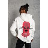 Medi Giyim Erkek Kapüşonlu Kanguru Cepli Sweatshirt 3 Iplik Pamuklu Baskılı Hoodie - Beyaz