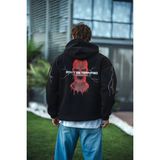 Medi Giyim Erkek Kapüşonlu Kanguru Cepli Sweatshirt 3 Iplik Pamuklu Baskılı Hoodie - Siyah