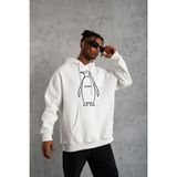 Medi Giyim Erkek Nihilist Penguen Baskılı 3 Iplik Pamuklu Kapüşonlu Sweatshirt Hoodie Beyaz - 2XL