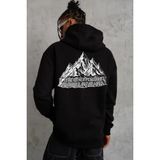 Medi Giyim Erkek Nihilist Penguen Baskılı 3 Iplik Pamuklu Kapüşonlu Sweatshirt Hoodie Siyah - XL