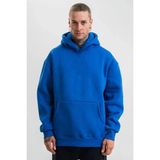 Medi Giyim Erkek Oversize 3 Iplik Pamuklu Kapüşonlu Kanguru Cepli Hoodie Sweatshirt - Saks Mavisi - XL